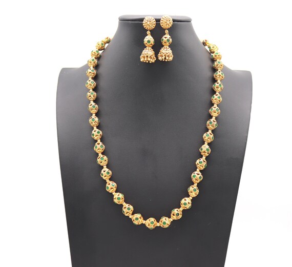 Antique Gold Matar Mala Necklace Set 