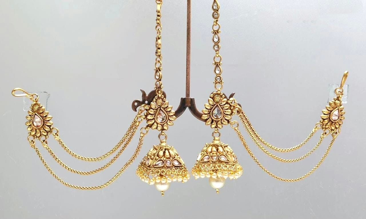 Antique Gold Bahubali Earrings Indian Jewelry Bollywood Jewelry