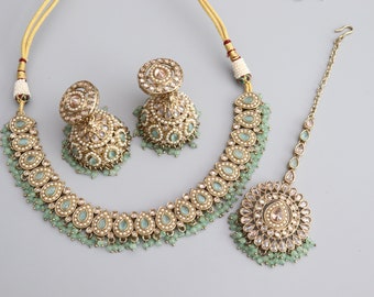 Pre order Simi Mint Polki Necklace Kundan Necklace  Punjabi Jewelry Indian Jewelry Indian Necklace Indian Choker Set Pakistani Jewelry