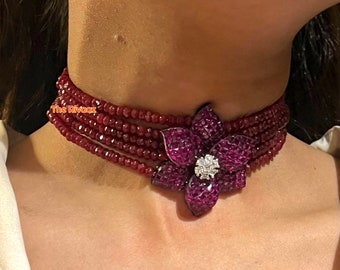 Pre Order Invisible Setting Ruby CZ Diamond Choker Statement Jewelry Indian Necklace Statement American Diamond CZ Choker Necklace Bollywood
