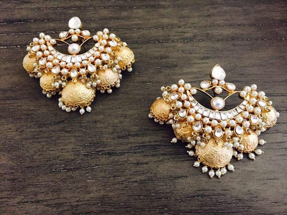 Pachi Kundan/jhumkas / Meenakari Jhumkas/ Indian Earrings/ Jhumkas/  Pakistani Jewelry/ Bollywood Jewelry /pink Earrings - Etsy