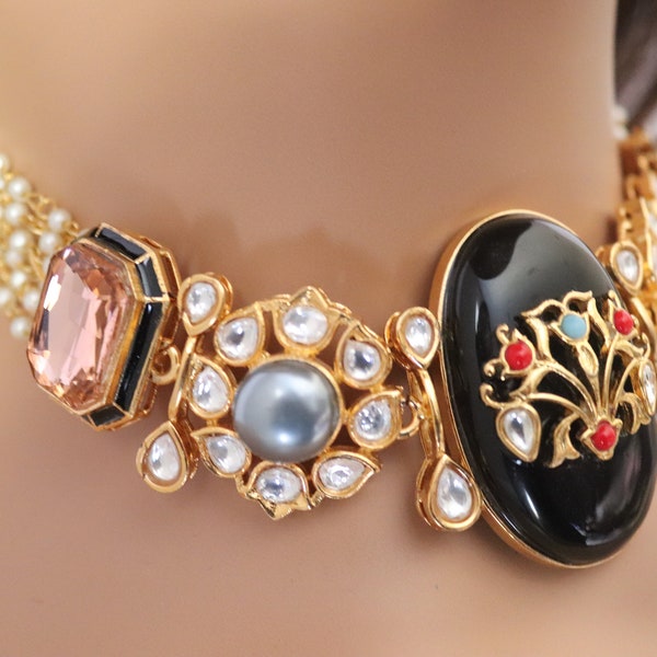 Pihu Black Sabya Inspired Necklace Fusion Indian Necklace Indian Choker Indian Jewelry Indian Necklace Kundan Jewelry Kundan Choker