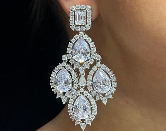 Boucles d'oreilles lustre en diamant Cia CZ/ Boucles d'oreilles indiennes/ Bijoux indiens/ Bijoux pakistanais/ Boucles d'oreilles diamant américaines/ Boucles d'oreilles CZ/