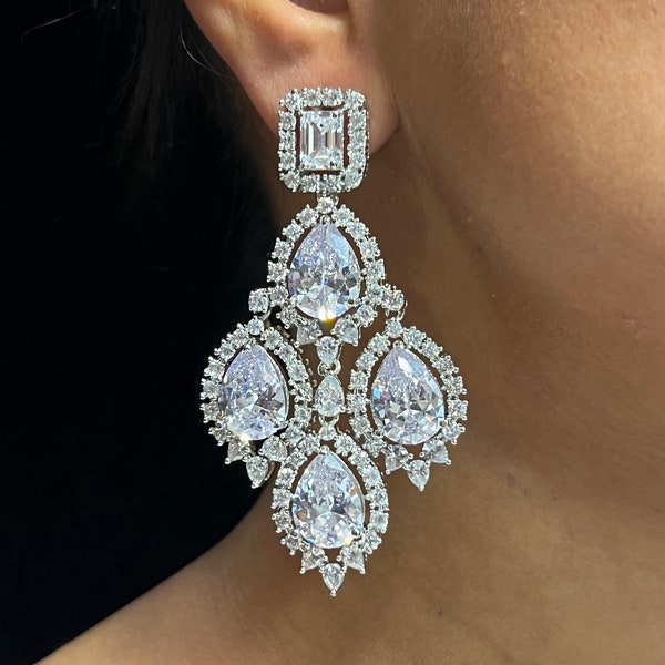 Cia CZ Diamond Chandelier Earrings/ Indian Earring / Indian Jewelry/  Pakistani Jewelry / American Diamond Earrings/  CZ Earrings/