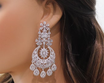 Diamond Chaandbali /Chaandbalis / Indian Earring / Indian Jewelry/ Pakistani Jewelry/ Sabyasachi Jewelry/ Bollywood Jewelry/ CZ Earrings