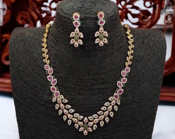 Ensemble de colliers indiens hema • Collier indien en or • Bijoux indiens • Collier CZ indienne • Collier indien zircone • Collier rubis indien •