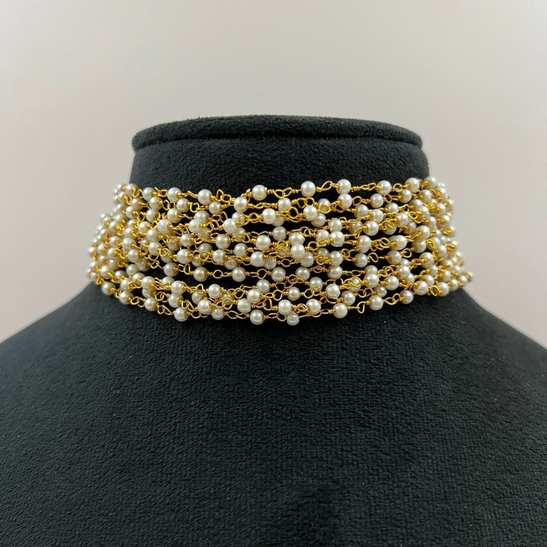 Gold Pearl Choker Indian Jewelry Gold Choker Indian Wedding Jewelry Pakistani Bollywood Jewelry Punjabi Indian Choker image 2