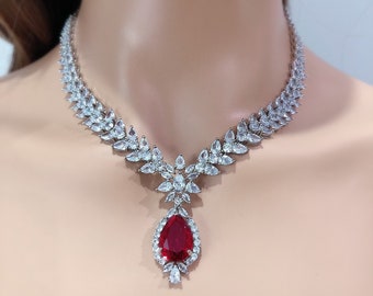 Jan Ruby Cubic Zirconium Necklace/Indian Necklace/ Indian Jewelry/ American Diamond Necklace/ Wedding Necklace/ Diamond Necklace/ Red