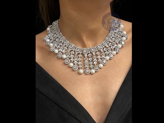 Crystal and Pearl Statement Necklace, Crystal Pearl Bridal