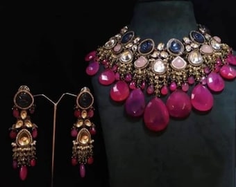 Uncut Polki Victorian Sabyasachi Necklace / Indian Jewelry/Sabyasachi Necklace/ Emerald Indian Choker/ Indian Necklace/Bollywood