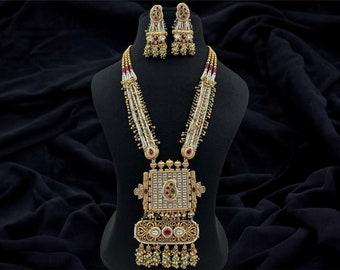 Rina Long Kundan Necklace Jadau kundan necklac Long Indian necklace Indian Jewelry Sari Necklace Indian wedding jewelry