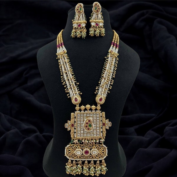 Rina Long Kundan Necklace Jadau kundan necklac Long Indian necklace Indian Jewelry Sari Necklace Indian wedding jewelry