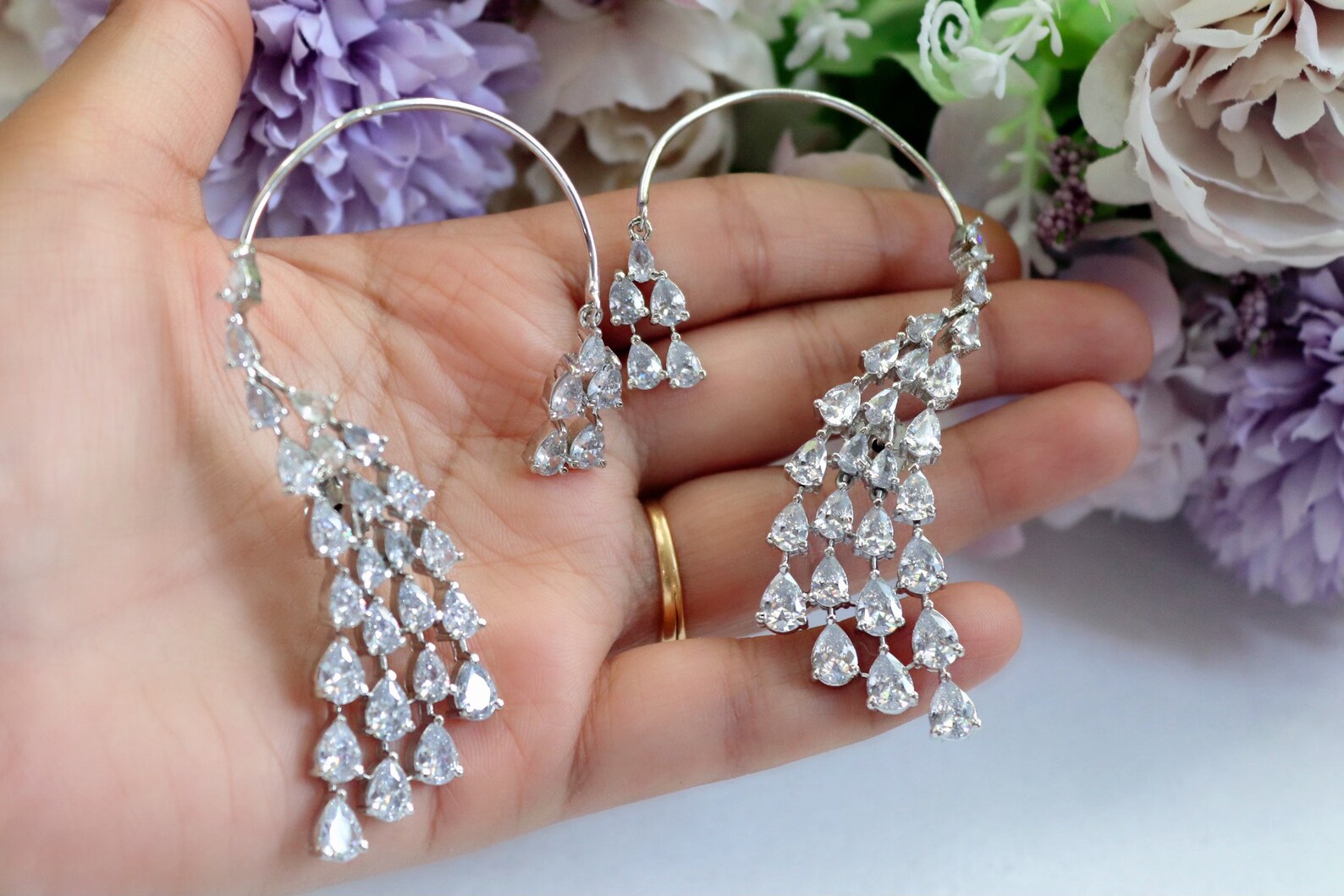 Diamond Ear Cuff Earrings Statement Earrings Statement Etsy