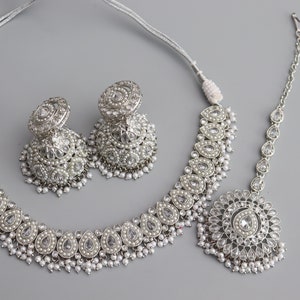 Pre Order Simi Silver Polki Necklace Kundan Necklace  Punjabi Jewelry Indian Jewelry Indian Necklace Indian Choker Set Pakistani Jewelry