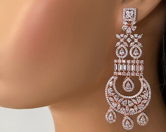 Rose Gold Diamond Chaandbali /Chaandbalis / Indian Earring / Indian Jewelry/ Pakistani Jewelry/ Sabyasachi Jewelry/ Bollywood Jewelry/