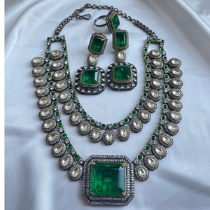 Emerald Doublet Victorian Necklace Sabyasachi Jewelry Kundan Necklace American Diamond Necklace Set Indian Necklace Set