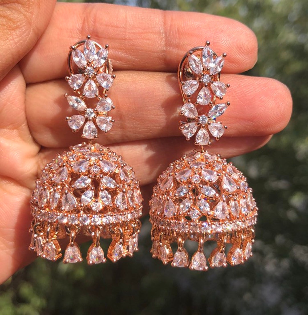 Flower stud CZ Oxidized Silver Large Jhumka Earrings – Simpliful Jewelry