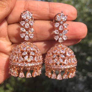 Mili Rose Gold Diamond Jhumki/ Small Jhumka/ CZ Jhumka/ Indian Jewelry/ Pakistani Jewelry/ Indian Earrings/ American Diamond