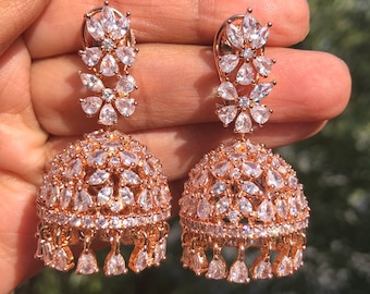 Mili Rose Gold Diamond Jhumki/kleine Jhumka/CZ Jhumka/Indiase sieraden/Pakistaanse sieraden/Indiase oorbellen/Amerikaanse diamant