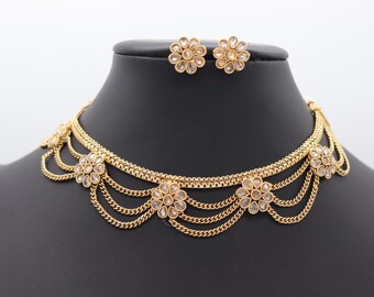 Gold Choker • Indian Choker • Kundan Choker • Indian Jewelry Set • Bollywood Jewelry• Indian jewelery • Indian Necklace • Pakistani Jewelry