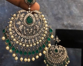 Chandelier Earrings/ Indian Earrings/ Indian Jewelry/ Pakistani Jewelry/ Cubic Zirconium AD earrings/ Victorian Earrings/ American Diamond