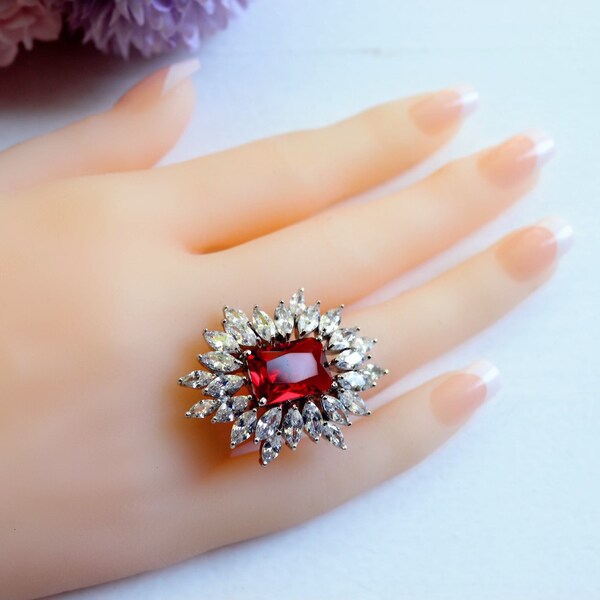 Adjustable Diamond Cocktail Rings | Diamond Ring | Wedding Jewelry | CZ Rings | Indian Jewelry | Pakistani Jewelry | Crystal Jewelry