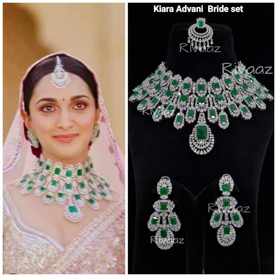 Kiara Advani Bridal Set Emerald CZ Necklace Indian Bridal Jewelry ...