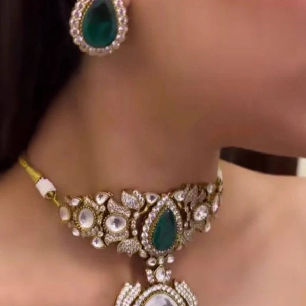 Emerald Gold Sabyasachi Victorian Choker Indian Jewelry Sabyasachi Necklace Emerald Indian Choker Indian Necklace Bollywood Jewelry Doublet