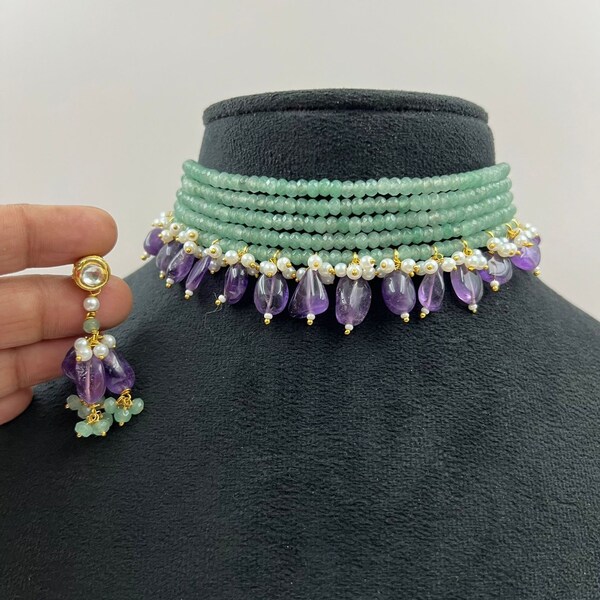 Mint Beads Choker | Indian Jewelry | Pakistani Jewelry | Kundan Choker Bollywood Jewelry Punjabi Jewelry Indian Choker Necklace Set