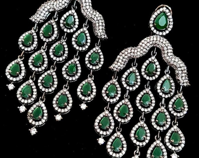 Emerald Green Diamond Earrings/ Indian Earring/ Indian Jewelry ...