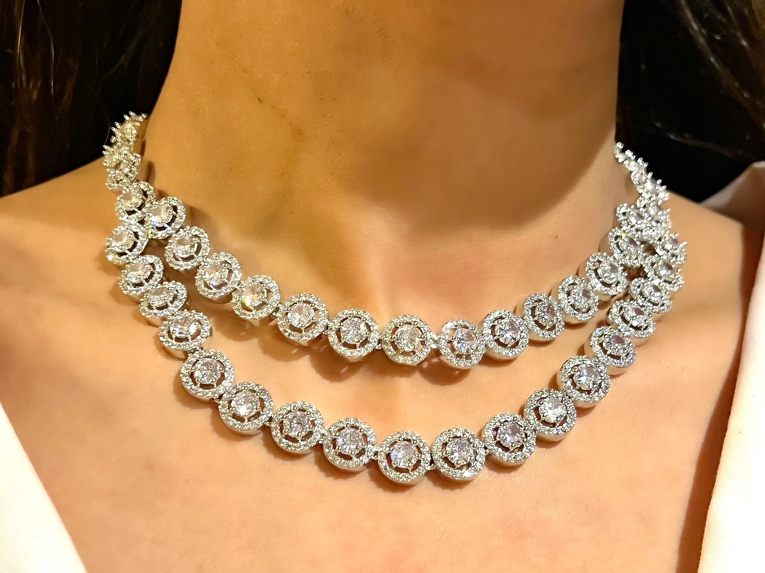Three layer diamond necklace deals