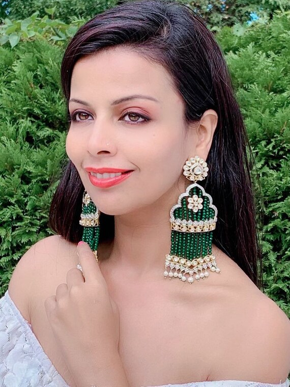 Indian Traditional Bollywood Kundan Chandelier Earrings Women Jewelry-BSE281 