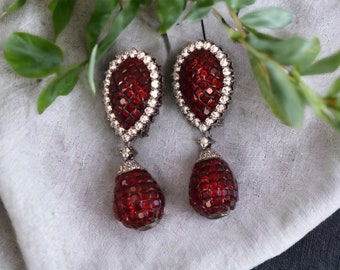 Ruby Invisible Setting Diamond Earrings/ Statement / Indian Earring / Indian Jewelry/ Pakistani Jewelry/ Hazoorilal/ American Diamond/