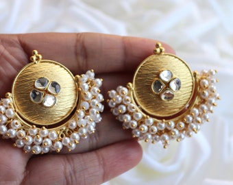 Antique Pearl Studs/ Indian Stud Earrings/ Indian jewelry/ Indian earrings/ Sabyasachi/ Pearl Studs/ Gold Stones