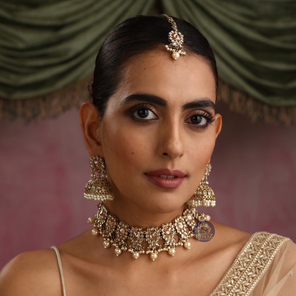 Myra Gold Polki Choker Punjabi Jewelry Indian Choker Kundan Jewelry Pakistani Necklace Indian Necklace Set Choker Necklace Indian Jewellery