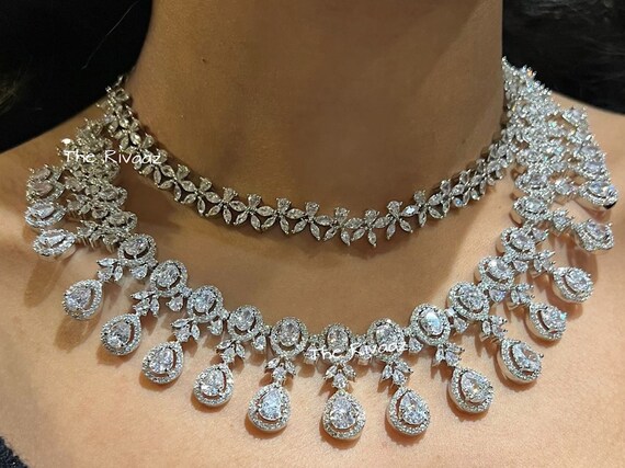 Two layer diamond necklace deals