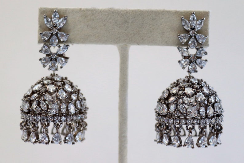 Black Diamond Jhumki Small Jhumka CZ Jhumka Indian Jewelry Pakistani Jewelry Indian Earrings American Diamond