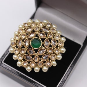 Green Adjustable Polki Gold Ring/ Indian Finger Ring/ Indian Ring/ Indian jewelry/ Pakistani jewelry/ Bollywood/ Ethnic Jewelry/ Polki ring