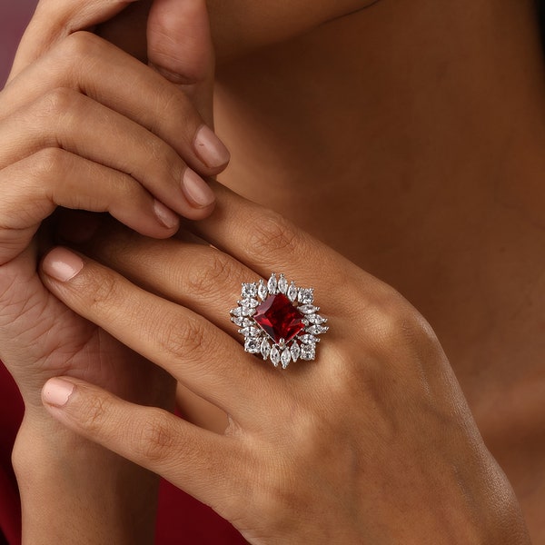 Ruby Diamond Ring Adjustable Silver Ring CZ Red Ring Diamond Ring Indian Jewelry CZ Ring Red Ring