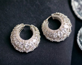 Pre Order CZ Diamond Statement hoops  Indian Earring  Indian Jewelry  Pakistani Jewelry/ Hazoorilal American Diamond Cubic Zirconia