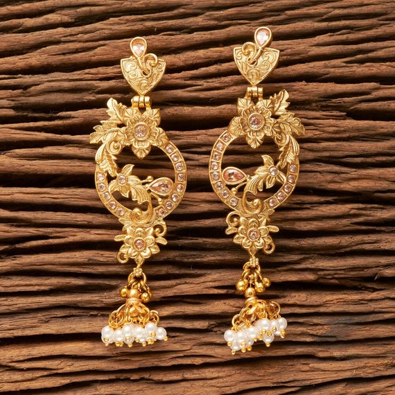 Matte Gold Peacock Jhumka One Gram Gold Earrings Temple Earrings