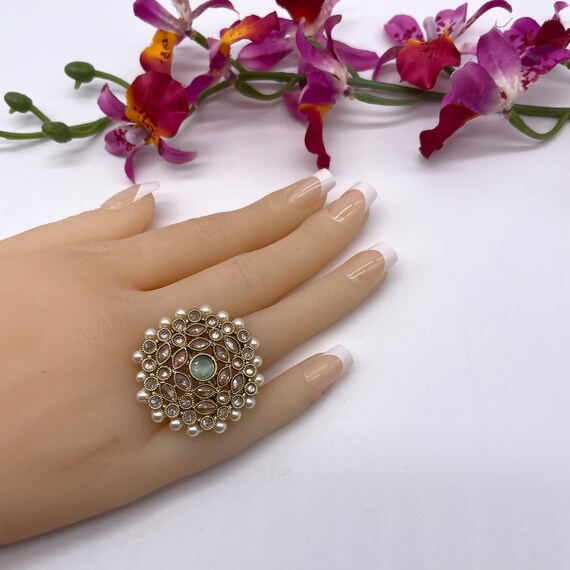 Rose gold ring with pink stone | Adjustable finger flower rings for wo – Indian  Designs