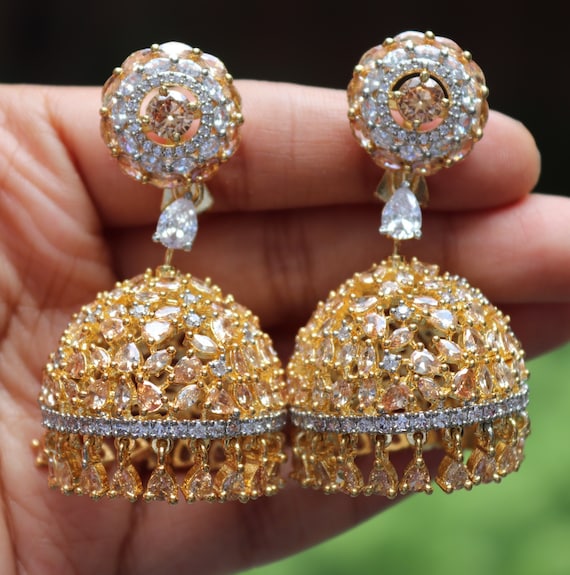 AD Jhumkas With Pearl Dangling Earrings / Indian Earrings - Etsy | Antique  gold earrings, Etsy earrings, Indian earrings