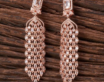 Rose Gold Pink Handmade CZ Chandelier Earrings/ Kundan Earrings/ Indian Earrings/ Indian Jewelry/ Statement Earrings