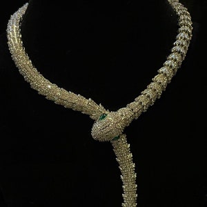 Snake Necklace CZ Snake Necklace Serpent Silver Snake Jewelry Snake Statement Necklace Statement Jewelry Crystal image 2