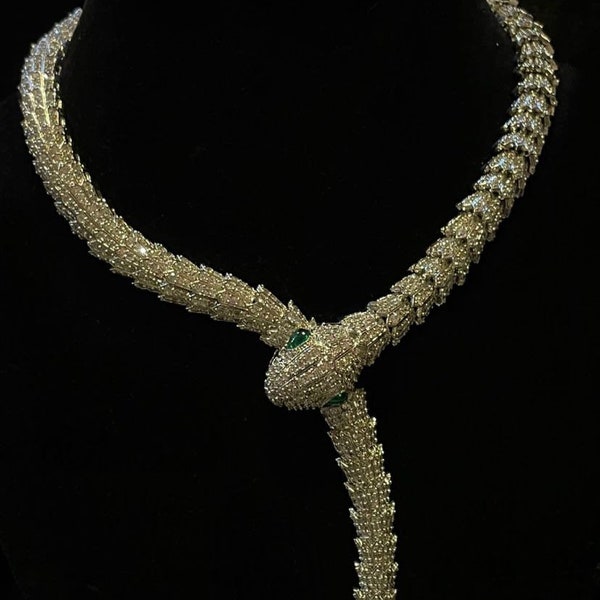 Silver Snake Diamond Cubic Zirconium Necklace | CZ Necklace | Crystal Necklace | Statement Jewelry | Statement Necklace | Indian Necklace