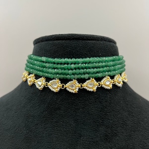 Emerald Polki Choker  Green beads Choker Indian Choker Indian Jewelry  Pakistani Jewelry Kundan Choker