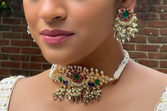 Navratan Jadau Choker Necklace Pacchi Kundan Choker Indian Jewelry