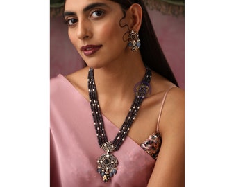 Viktorianische Halskette/ Lange Kundan Kette/ Indische Lange Kette/ Indischer Schmuck/ Südindischer Schmuck | Pakistanischer Schmuck