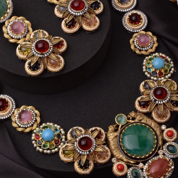 Anaya Sabyasachi Inspired Necklace Set • Indian Long Necklace • Long Kundan Necklace Set • Victorian Necklace • Indian Jewelry